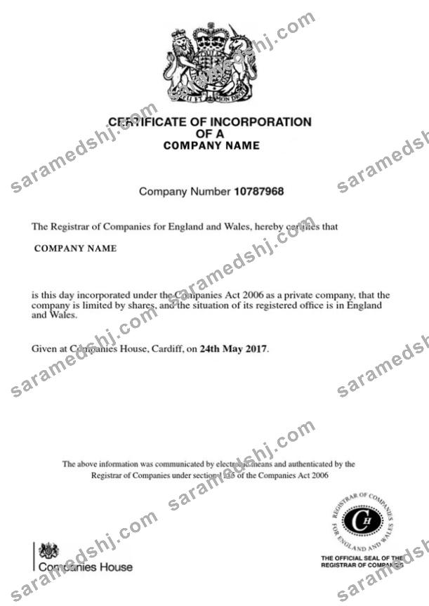 United Kingdom Certificate of Incorporation